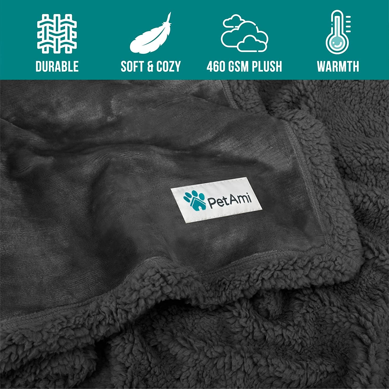Extra Large Dog Blanket for Beds, Plush Reversible Fleece and Sherpa Furniture Protector for Large Dogs, Washable Twin Size 60x80 in Solid Dark Gray