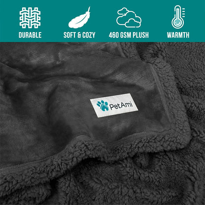 Extra Large Dog Blanket for Beds, Plush Reversible Fleece and Sherpa Furniture Protector for Large Dogs, Washable Twin Size 60x80 in Solid Dark Gray