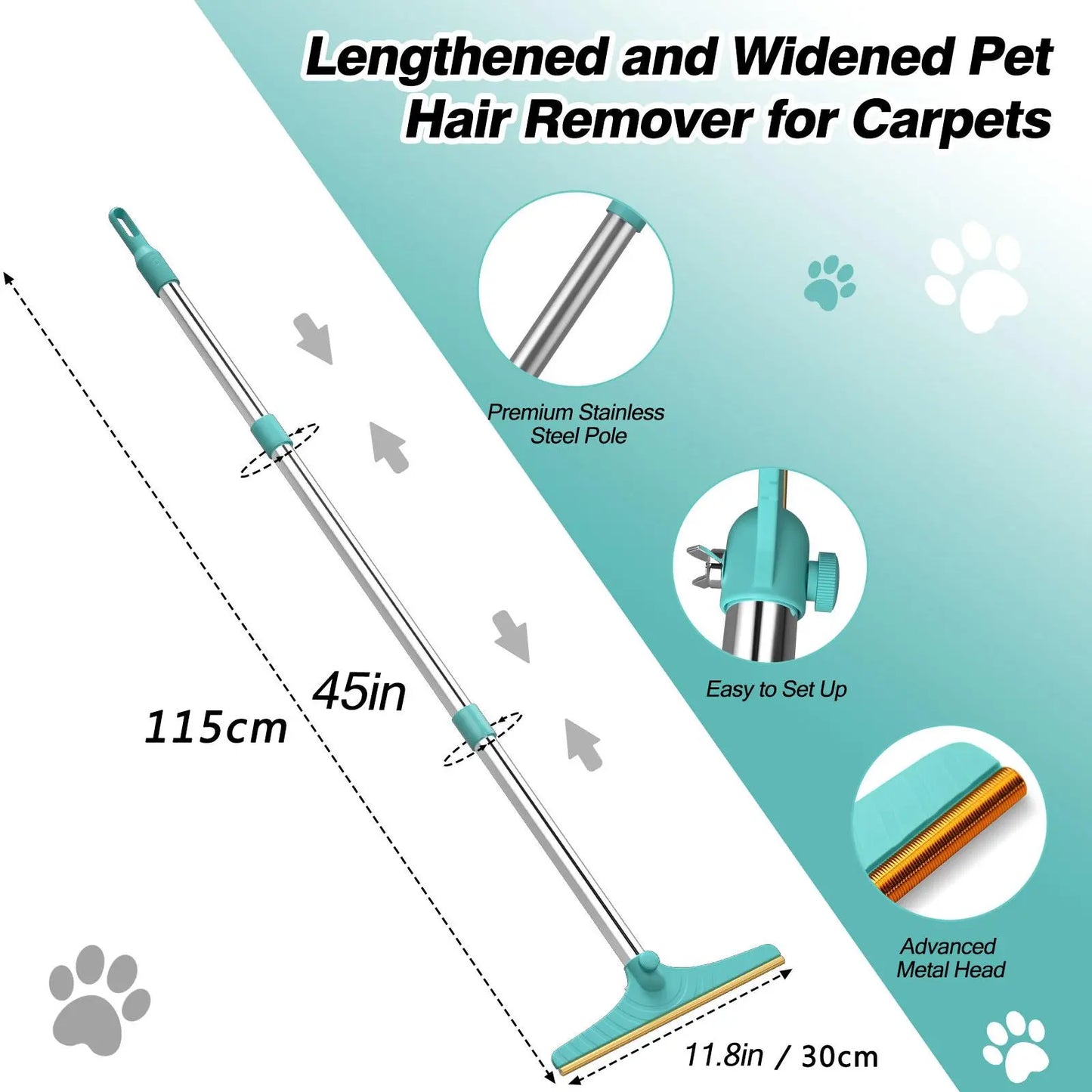 Adjustable Cat Hair Remover and Cleaning Brush with Hanging Ring, Ideal for Carpets and Floors, Perfect Valentine’s Day Gift