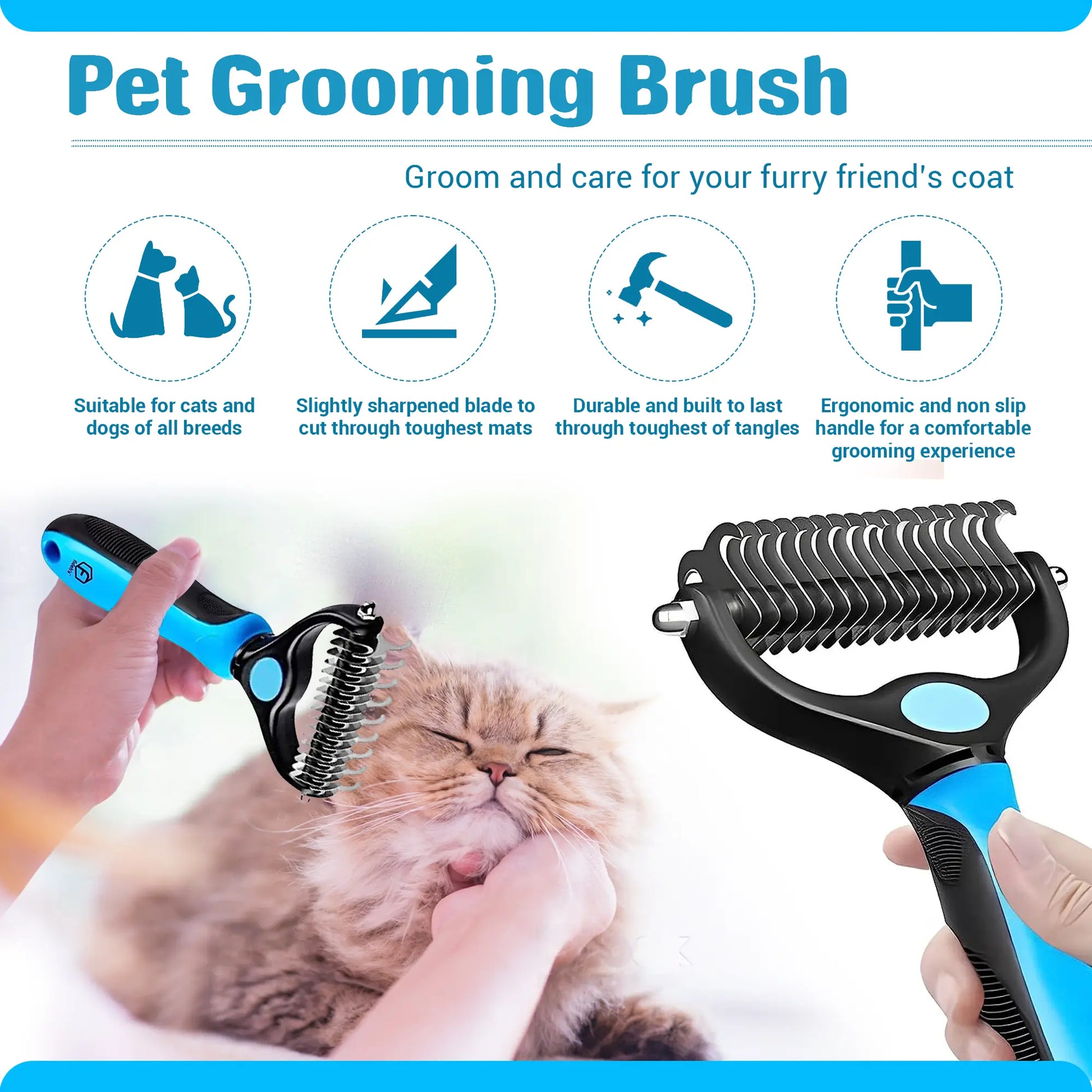 FIDEH 4-in-1 Pet Care Set: Reusable Cat and Dog Hair Remover Brush, Double-Sided Shedding Brush, Nail Clippers and Trimmers, and Nylon Collar for Medium Dogs (4 Pieces, Pink)
