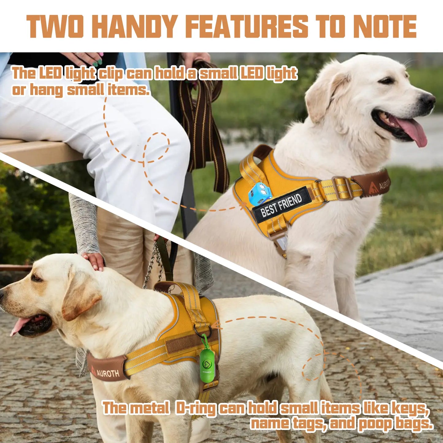 Auroth No-Pull Dog Harness with Soft Padded Vest, Adjustable Reflective Safety Harness for Walking and Training, Suitable for Small, Medium, and Large Dogs