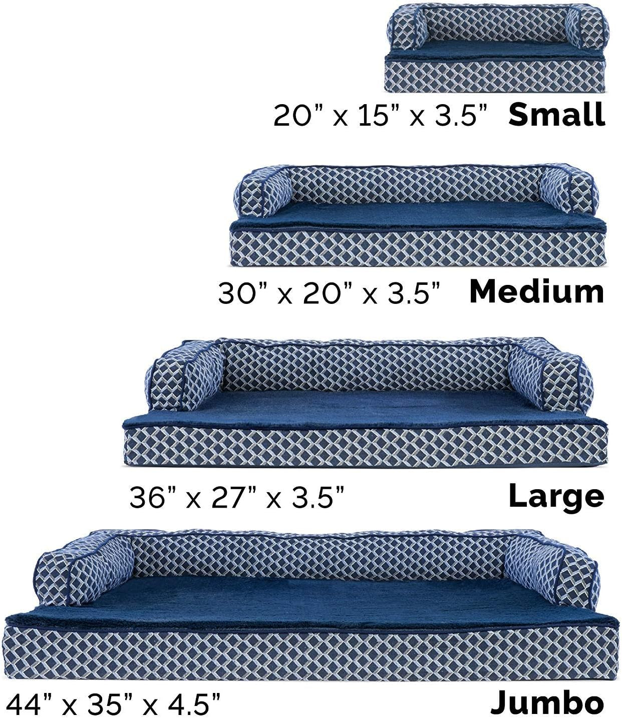 Orthopedic Dog Bed for Medium and Small Breeds with Removable Bolsters and Washable Cover - Suitable for Dogs up to 35 lbs - Plush Woven Couch Sofa in Diamond Blue, Medium Size