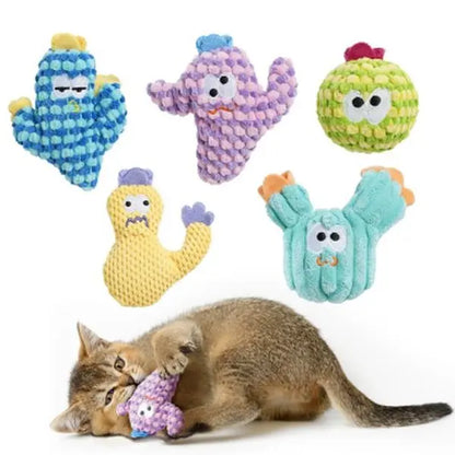 Pawsible 5-Pack Colorful Cactus Cat Toy Set with 100% Premium Herb Filling for Natural Stimulation, Ideal Soft Teething Toys for Kittens