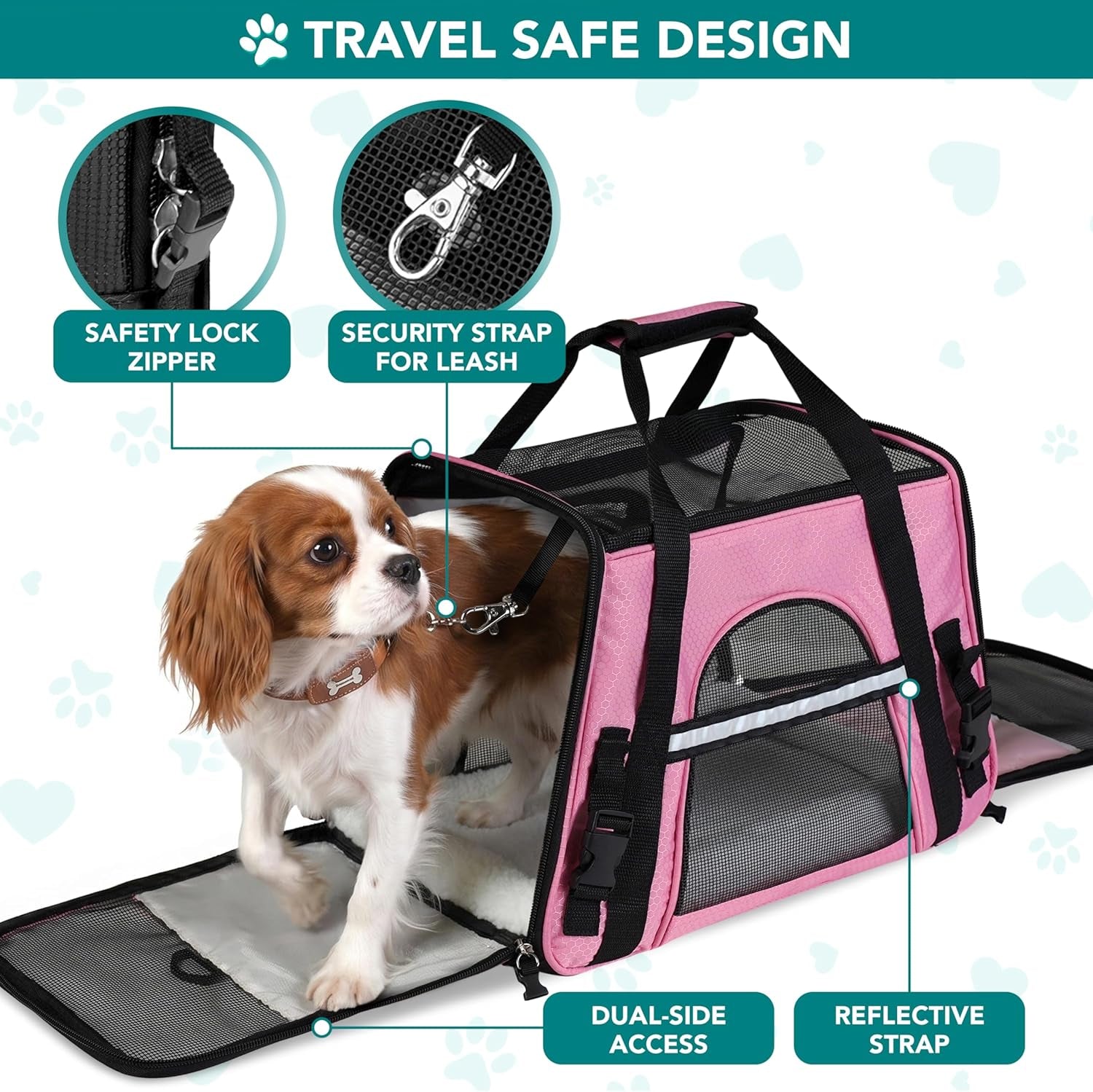 Airline-Approved Soft-Sided Pet Carrier for Cats and Small Dogs, Ventilated Travel Bag for Indoor Cats and Puppies, Large Pink Design