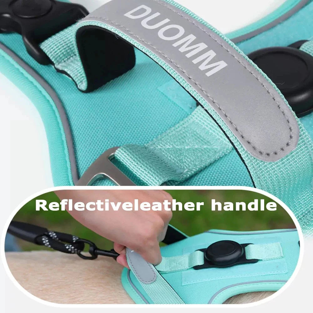 Premium Oxford Dog Harness and Leash Set with Airtag Holder - Breathable, Durable, and Reflective (Medium)