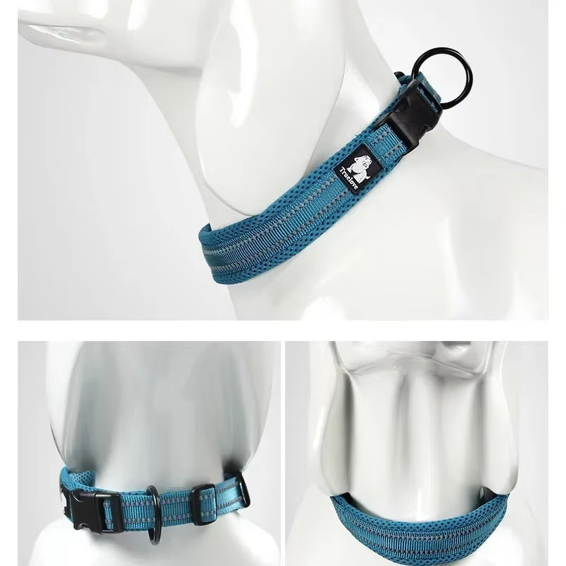 Adjustable Mesh Padded Reflective Nylon Dog Collar - Durable Heavy Duty Design for All Breeds and Weather Conditions, Available in 8 Sizes