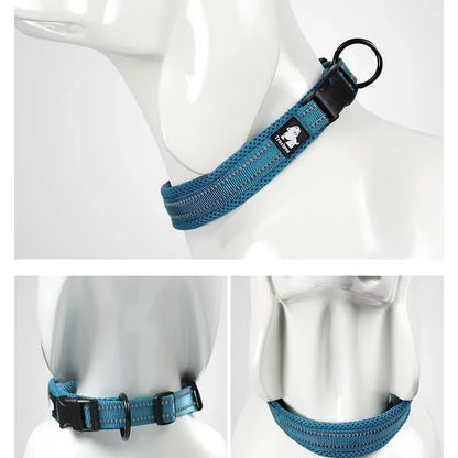 Adjustable Mesh Padded Reflective Nylon Dog Collar - Durable Heavy Duty Design for All Breeds and Weather Conditions, Available in 8 Sizes